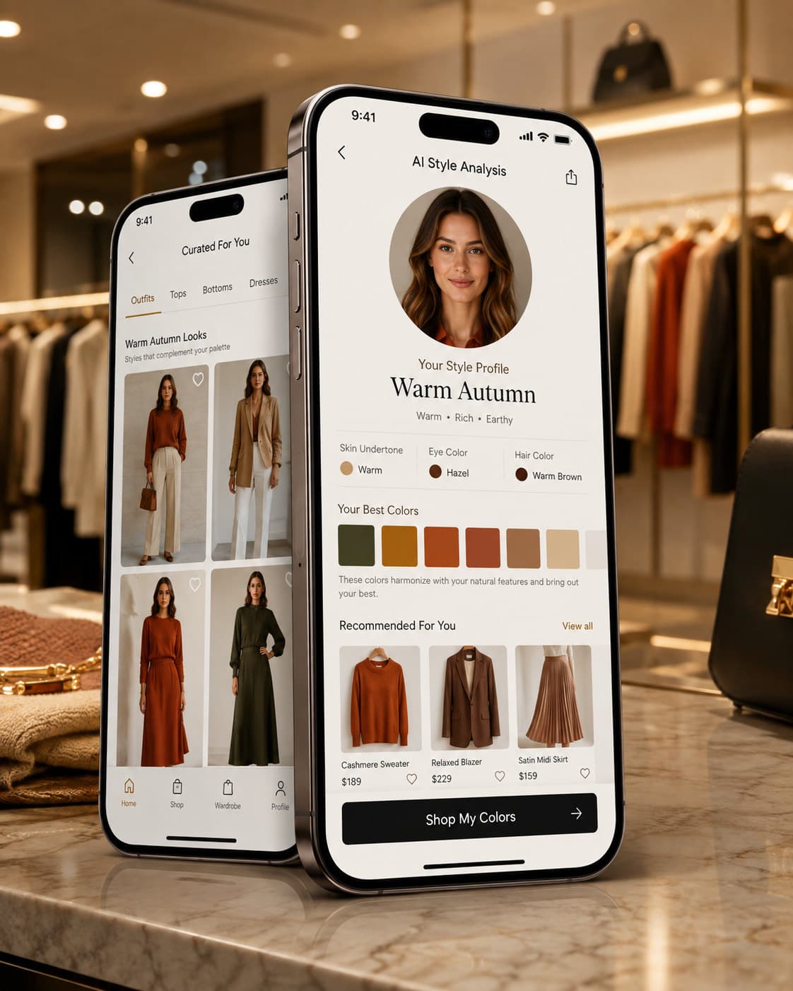 Fashion retail store interior with curated clothing displays